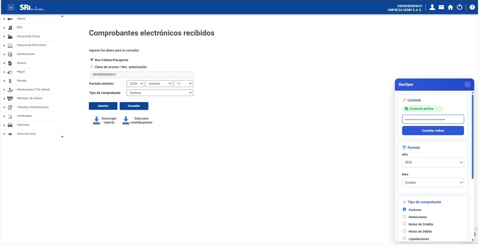 DocSync — Comprobantes electrónicos SRI