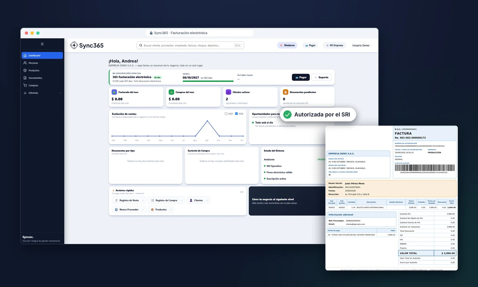 Comprobante autorizado en Sync365